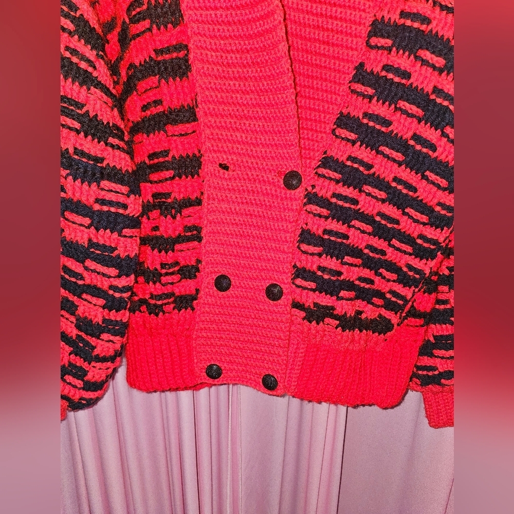 Stylish Red and Black Women's Crochet  Sweater - Picture 2 of 3